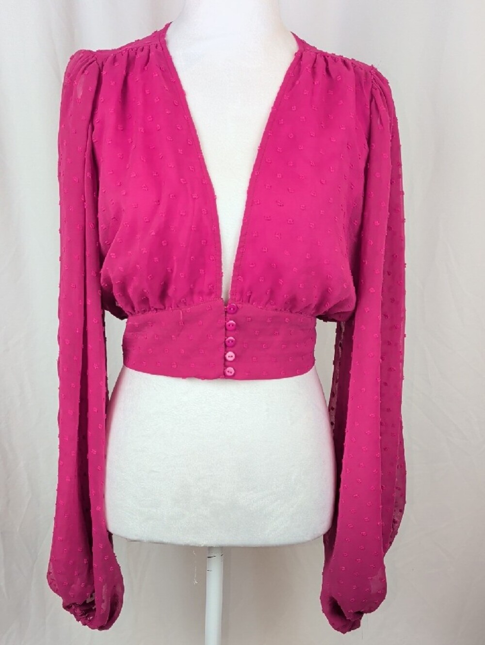 NWT HYFVE SIMONS Hot Pink Swiss Dot Deep V Crop Top L